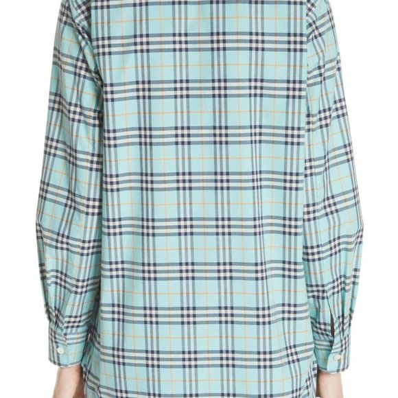 Burberry London Womens Crow Plaid Shirt Blouse Size SMALL NWT Bright Aqua $350 - Picture 8 of 8